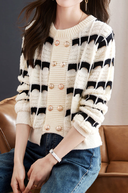 Fashionable Color Block Striped Knit Cardigan - liwisi