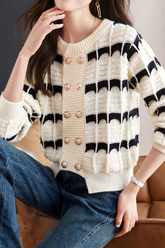 Fashionable Color Block Striped Knit Cardigan - liwisi