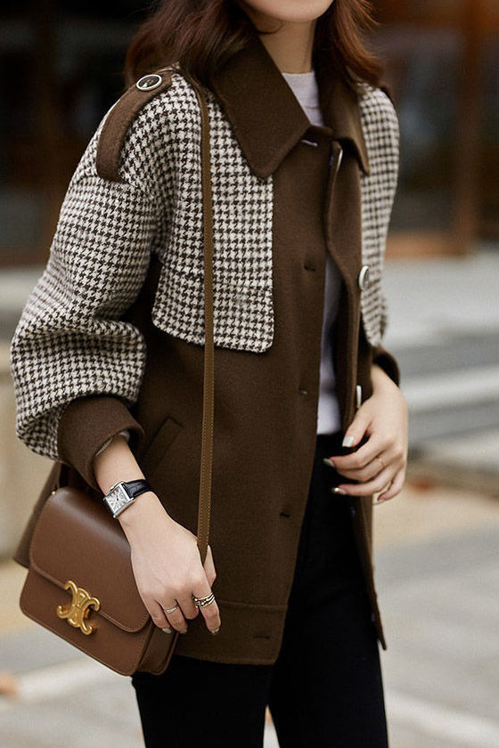 Casual Houndstooth Wool Blend Coat in 2 Colors - liwisi
