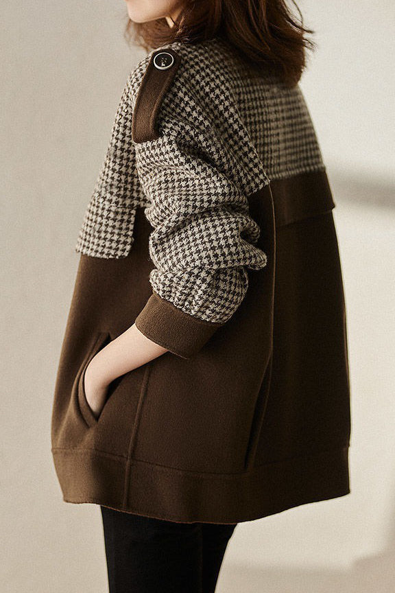 Casual Houndstooth Wool Blend Coat in 2 Colors - liwisi