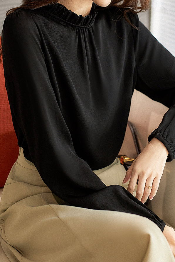 Elegant Ruffle Trim Chiffon Shirt - liwisi