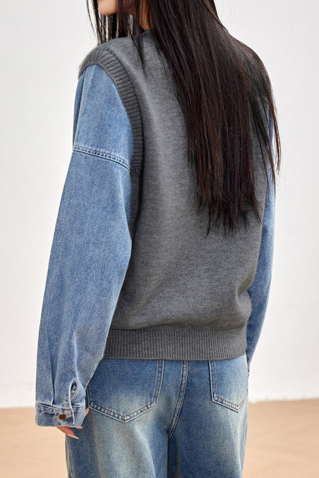 Fashion Denim Patchwork Hoodie - liwisi