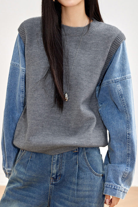 Fashion Denim Patchwork Hoodie - liwisi