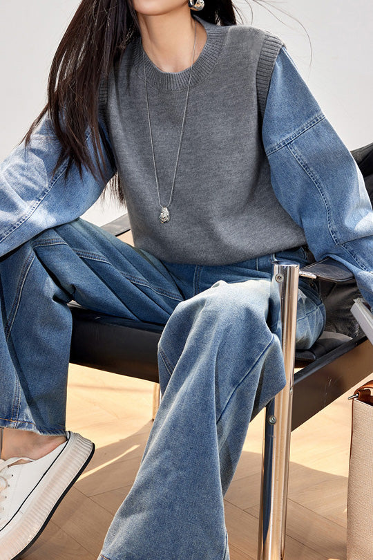 Fashion Denim Patchwork Hoodie - liwisi