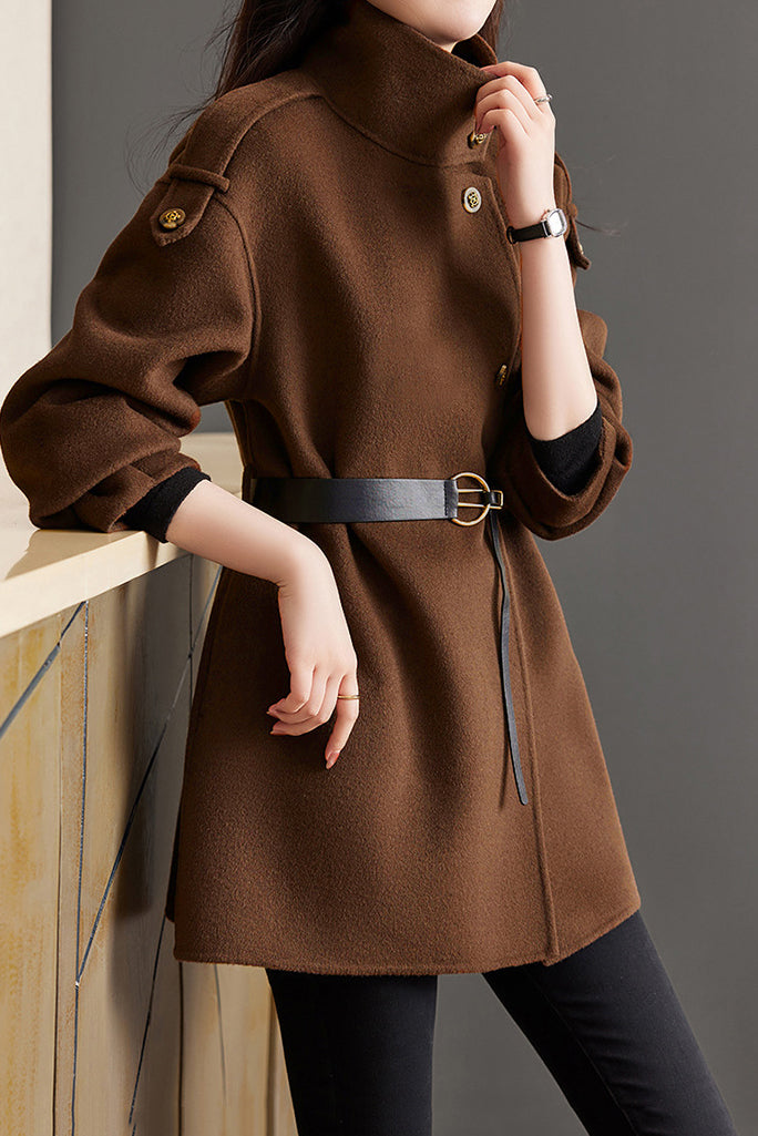 Solid Color Wool Blend Coat - liwisi