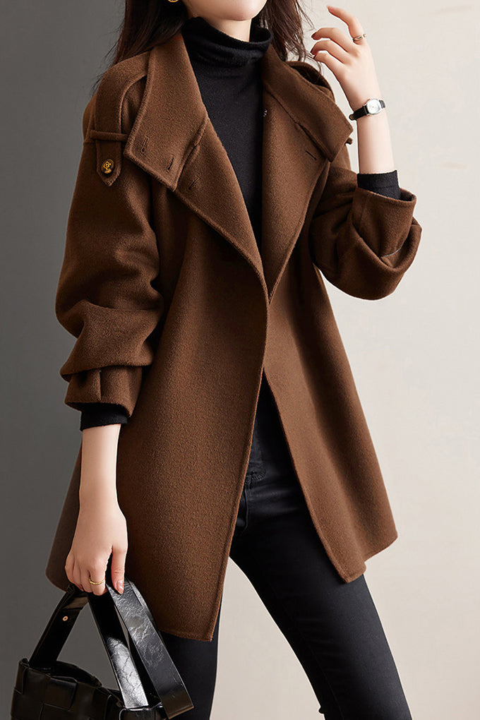 Solid Color Wool Blend Coat - liwisi