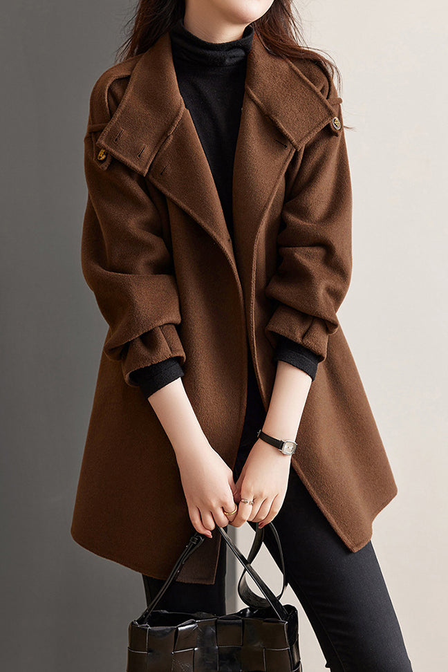 Solid Color Wool Blend Coat - liwisi