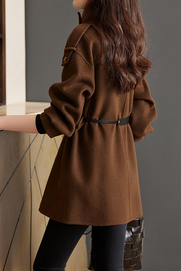 Solid Color Wool Blend Coat - liwisi
