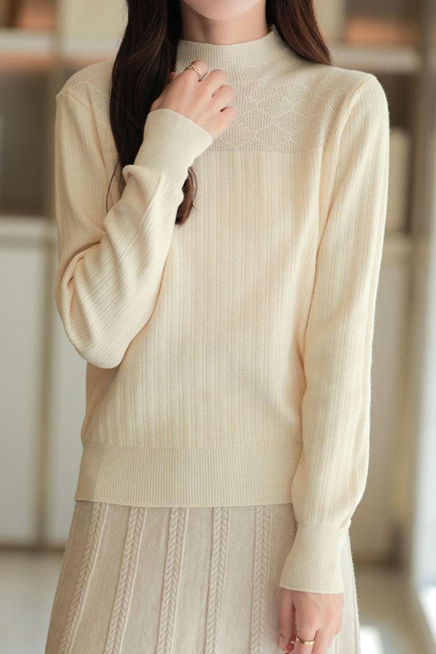 Half Turtleneck Jacquard Sweater Knit Base - liwisi