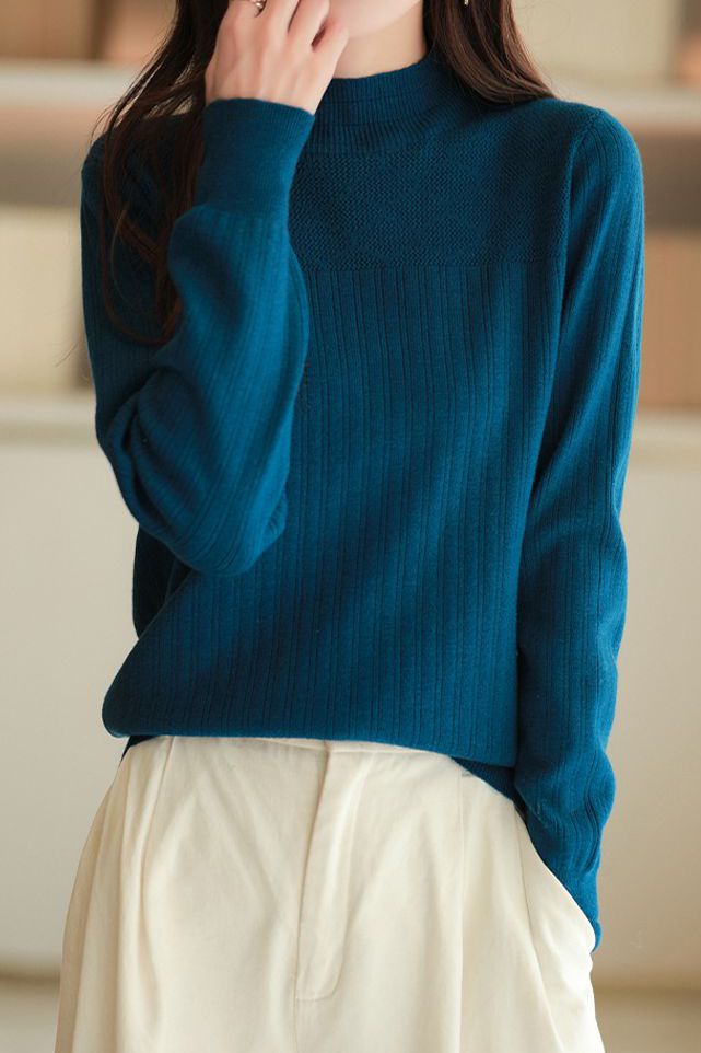 Half Turtleneck Jacquard Sweater Knit Base - liwisi