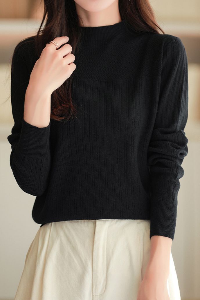 Half Turtleneck Jacquard Sweater Knit Base - liwisi