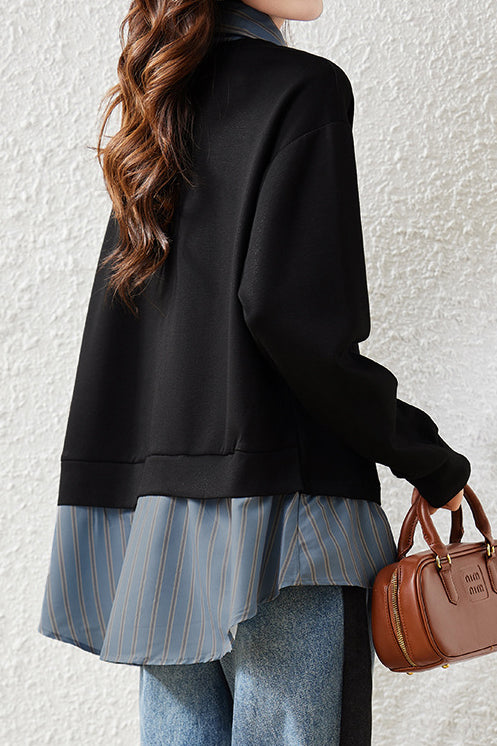 Simple Layered-Look Patchwork Sweatshirt - liwisi
