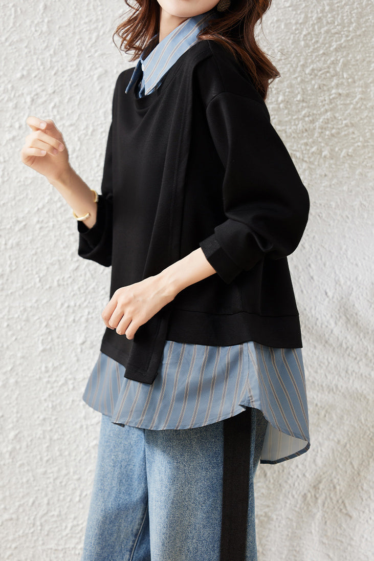 Simple Layered-Look Patchwork Sweatshirt - liwisi
