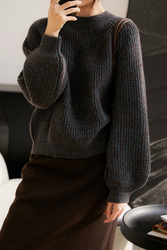 Fashionable Metallic Thread Crew Neck Sweater - liwisi