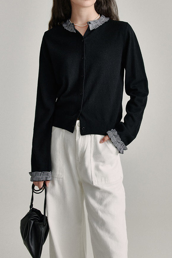 French Ruffle-Trim Cashmere-like Knit Cardigan - liwisi