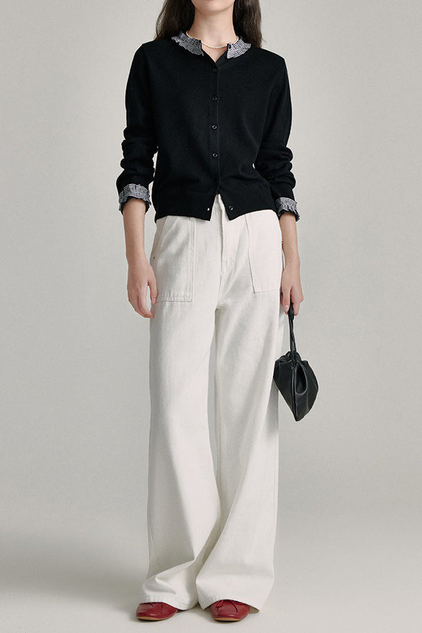 French Ruffle-Trim Cashmere-like Knit Cardigan - liwisi