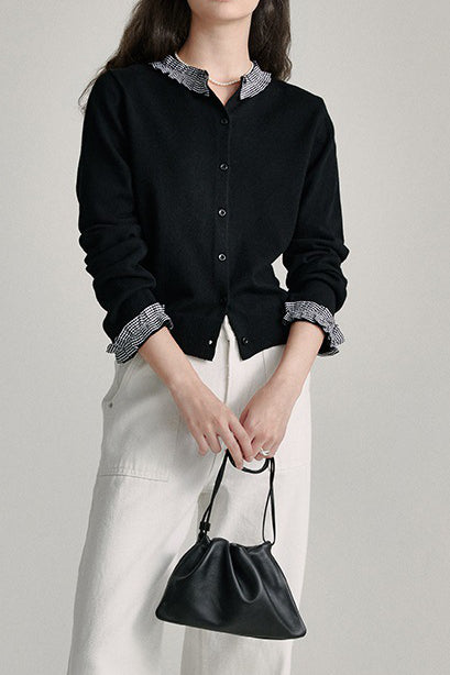 French Ruffle-Trim Cashmere-like Knit Cardigan - liwisi