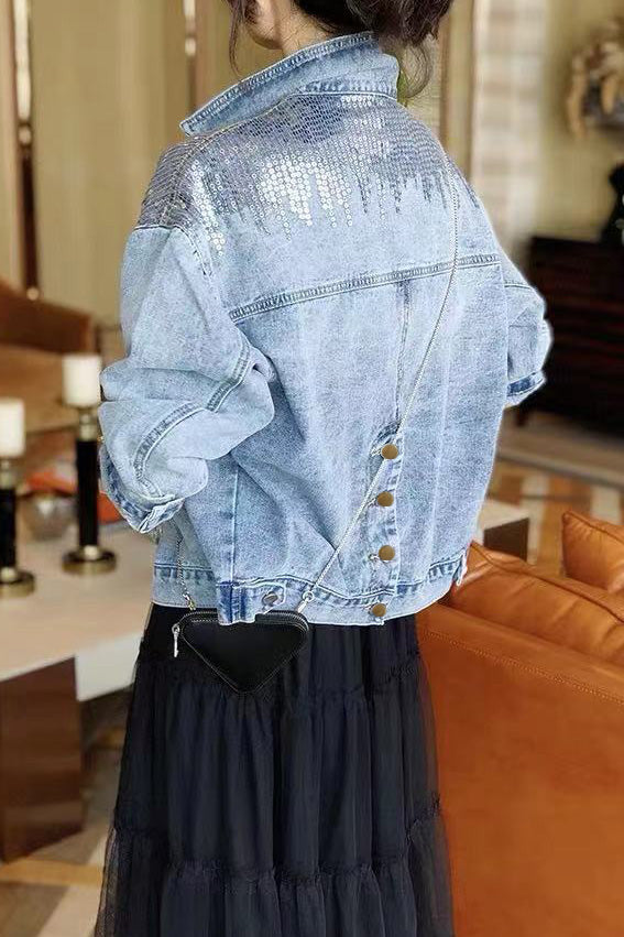 Sequin-Spliced Denim Jacket - liwisi