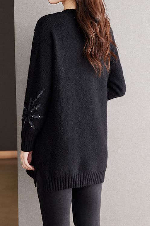 Fashion Beaded V-Neck Sweater - liwisi