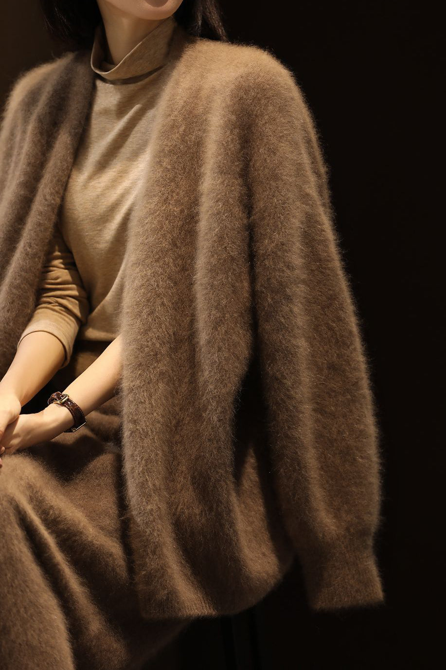Cashmere-like Knit Cardigan and Knit Skirt Set - liwisi