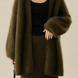 Cashmere-like Knit Cardigan and Knit Skirt Set - liwisi