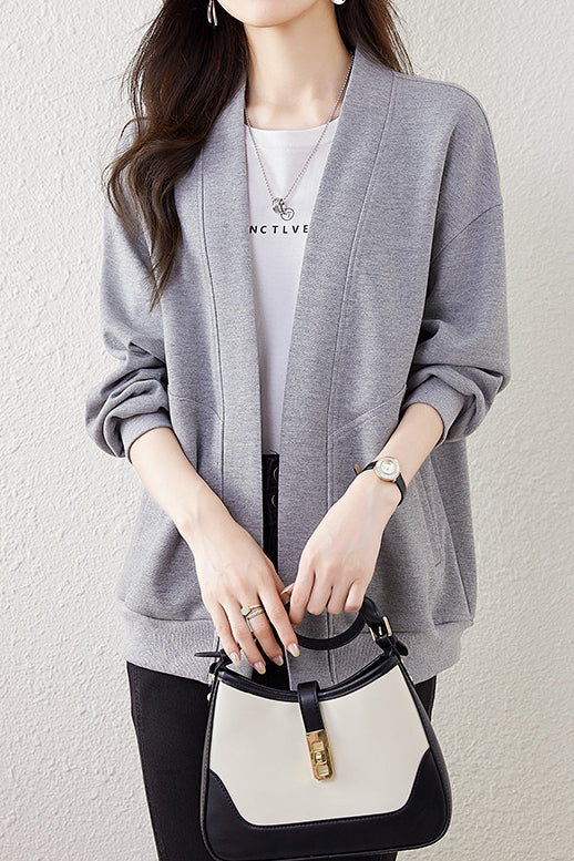 Boyfriend Style Loose V-Neck Cardigan Sweatshirt - liwisi