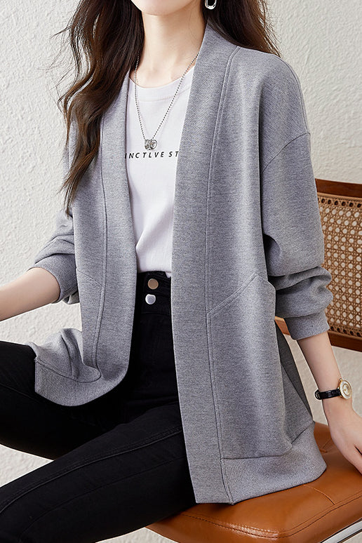 Boyfriend Style Loose V-Neck Cardigan Sweatshirt - liwisi