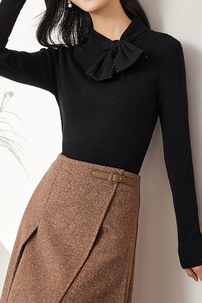 French Slim-Fit Bow Collar Sweater - liwisi