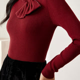 French Slim-Fit Bow Collar Sweater - liwisi