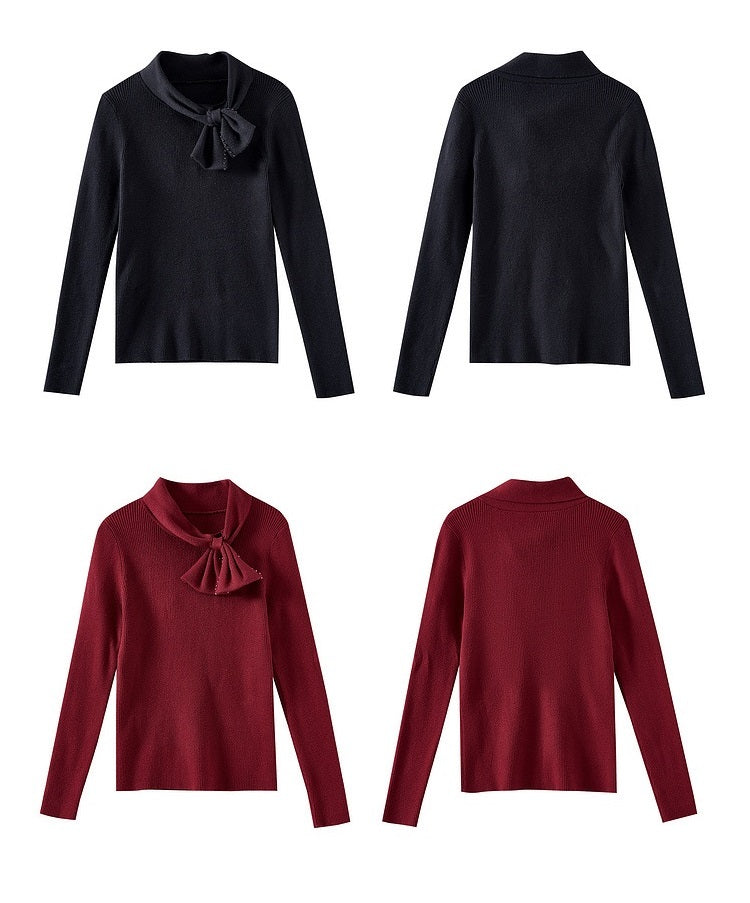 French Slim-Fit Bow Collar Sweater - liwisi