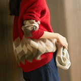 Diamond Pattern Round Neck Knit Sweater - liwisi