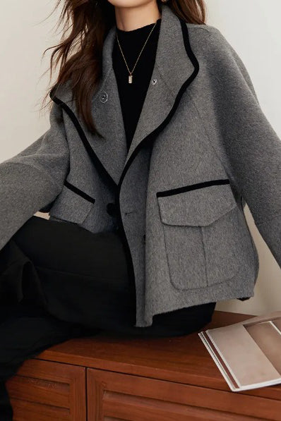 Casual Fashion Color Block Wool Coat - liwisi