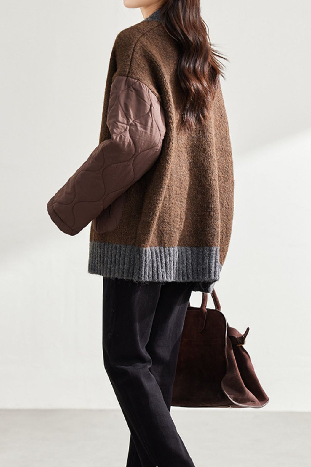 Loose Cozy Color Block Quilted Knit Cardigan - liwisi