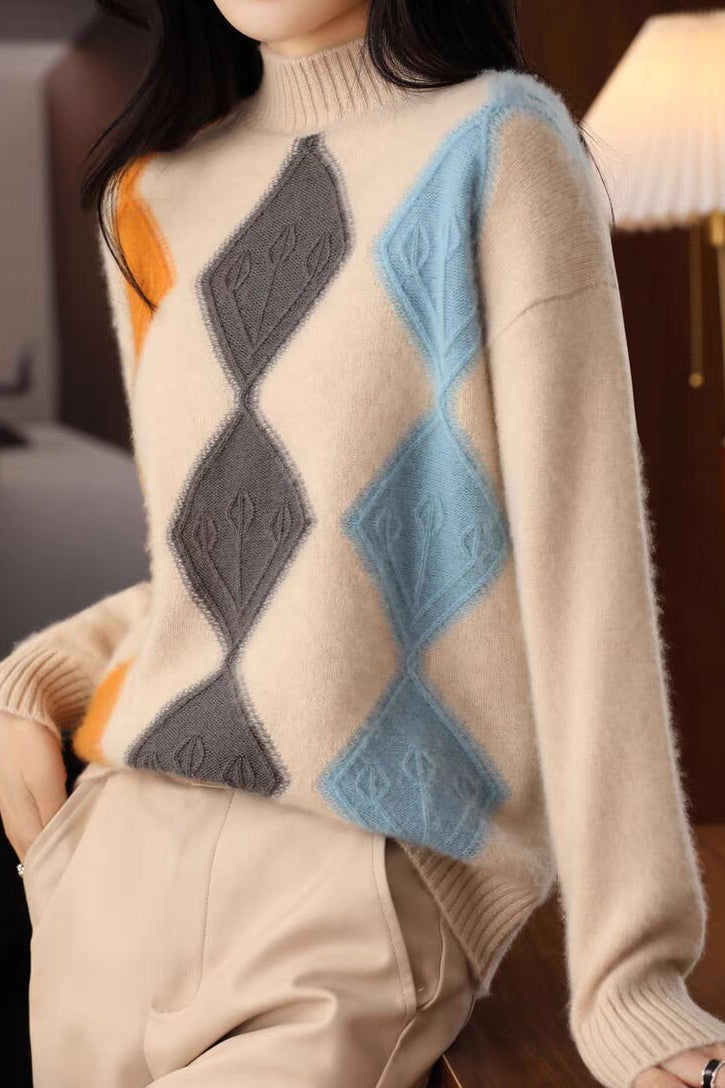 Argyle Color-Block Knit Sweater - liwisi