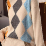 Argyle Color-Block Knit Sweater - liwisi