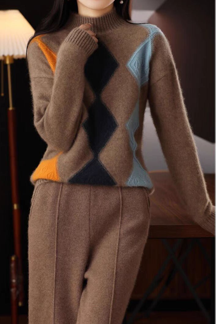 Argyle Color-Block Knit Sweater - liwisi