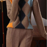 Argyle Color-Block Knit Sweater - liwisi
