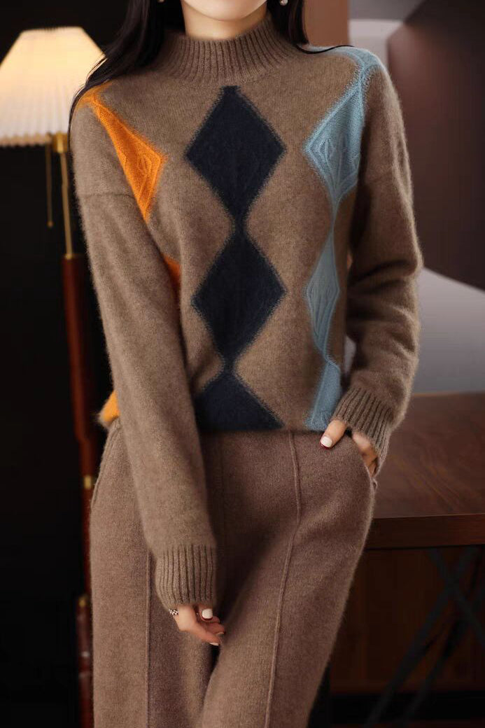 Argyle Color-Block Knit Sweater - liwisi