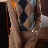 Argyle Color-Block Knit Sweater - liwisi