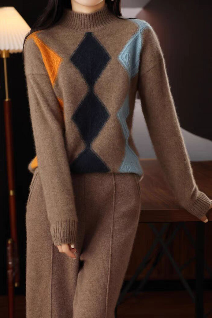 Argyle Color-Block Knit Sweater - liwisi