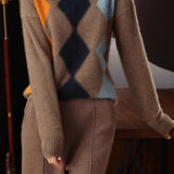 Argyle Color-Block Knit Sweater - liwisi