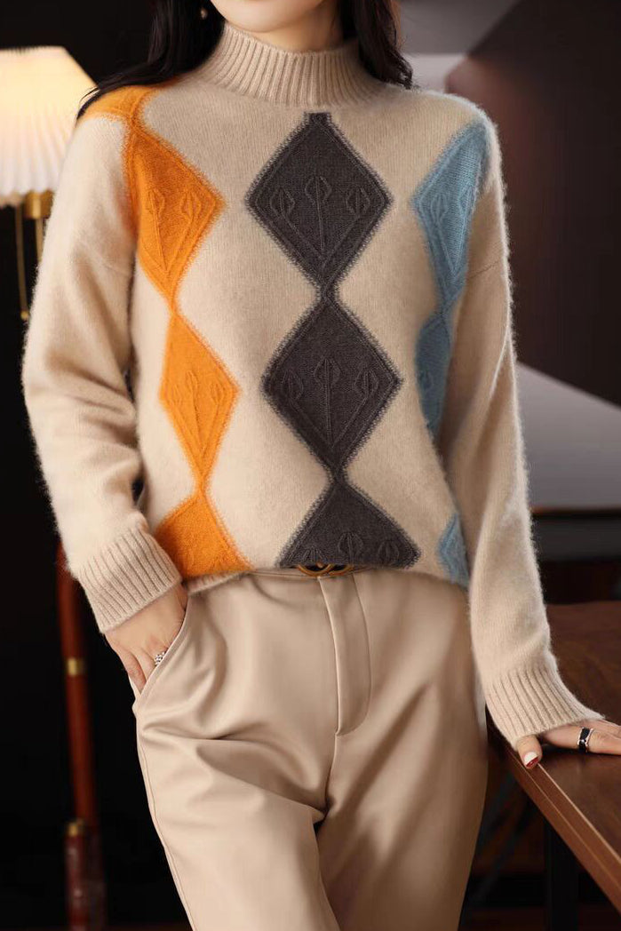 Argyle Color-Block Knit Sweater - liwisi