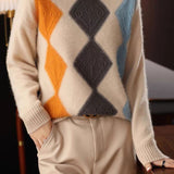 Argyle Color-Block Knit Sweater - liwisi