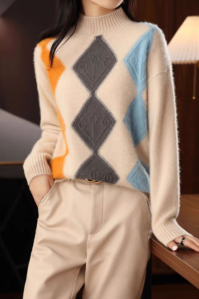 Argyle Color-Block Knit Sweater - liwisi