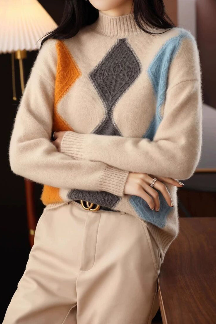 Argyle Color-Block Knit Sweater - liwisi