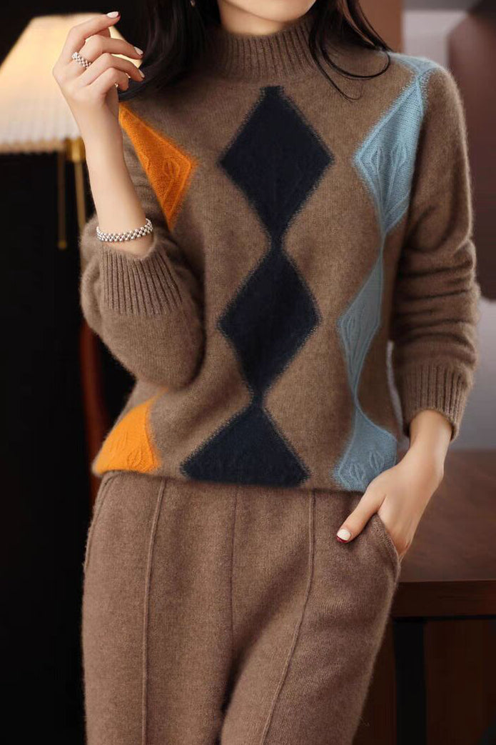 Argyle Color-Block Knit Sweater - liwisi