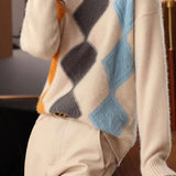 Argyle Color-Block Knit Sweater - liwisi