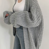 Loose Fit Solid Color Lantern Sleeve Cardigan - liwisi