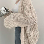 Loose Fit Solid Color Lantern Sleeve Cardigan - liwisi