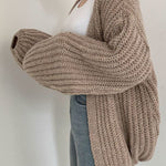 Loose Fit Solid Color Lantern Sleeve Cardigan - liwisi